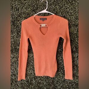 Catherine Malandrino Burnt Orange Ribbed Long Sleeve with Jewel Neckline